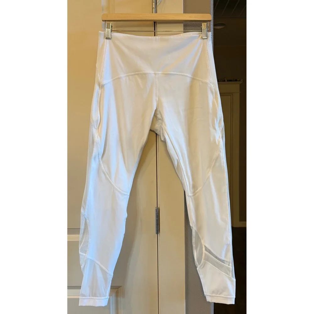 Lululemon White High Rise Mesh Panel 'Clear the Court' Athletic Leggings Size 12